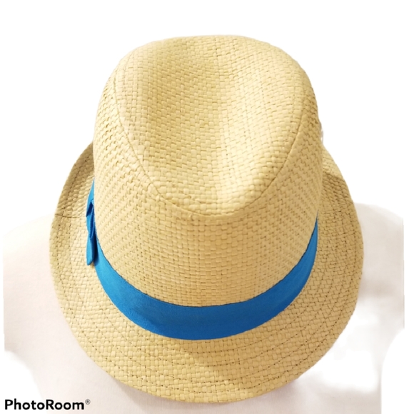 Tan & Turquoise Woven Paper & Grosgrain Ribbon Hat - Picture 5 of 10